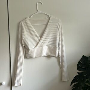 Dressy long sleeve crop top with crossed front